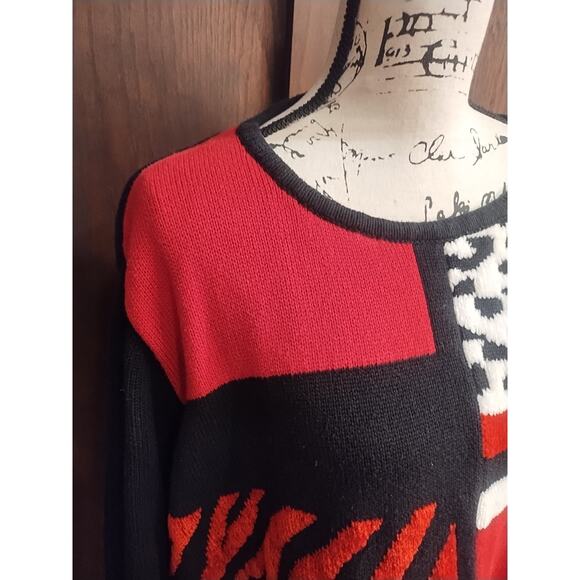 Alfred Dunner 3X Red Black sweater colorblock pullover textured animal print - Picture 2 of 12